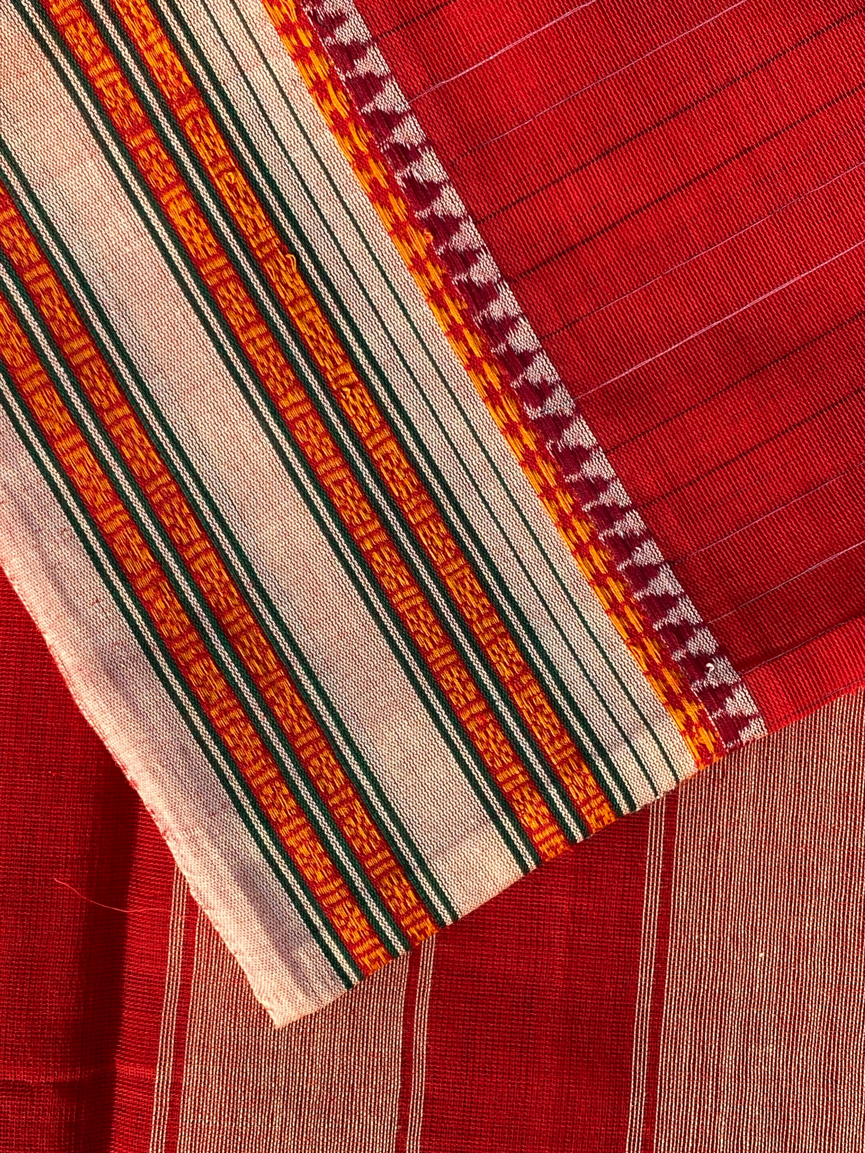 Narayanpet Cotton Saree - Red Cream Stripes