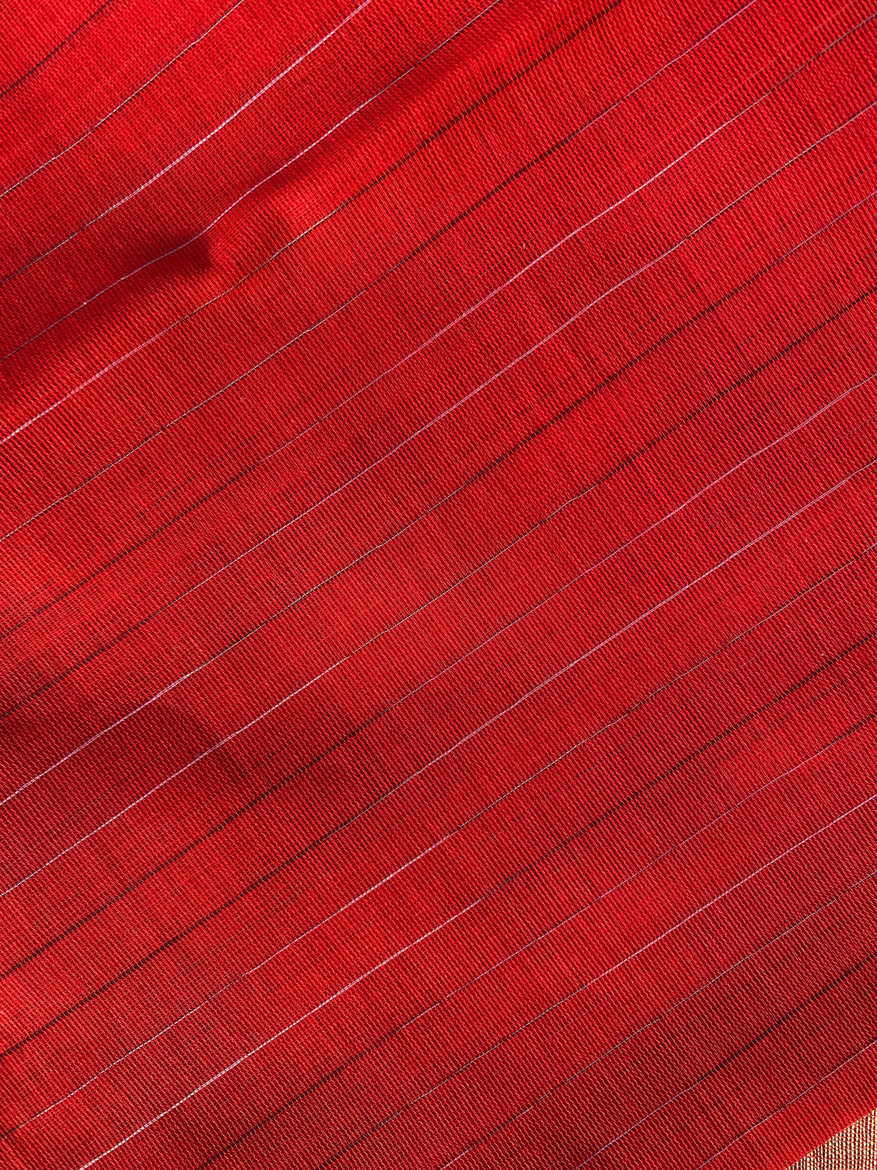 Narayanpet Cotton Saree - Red Cream Stripes