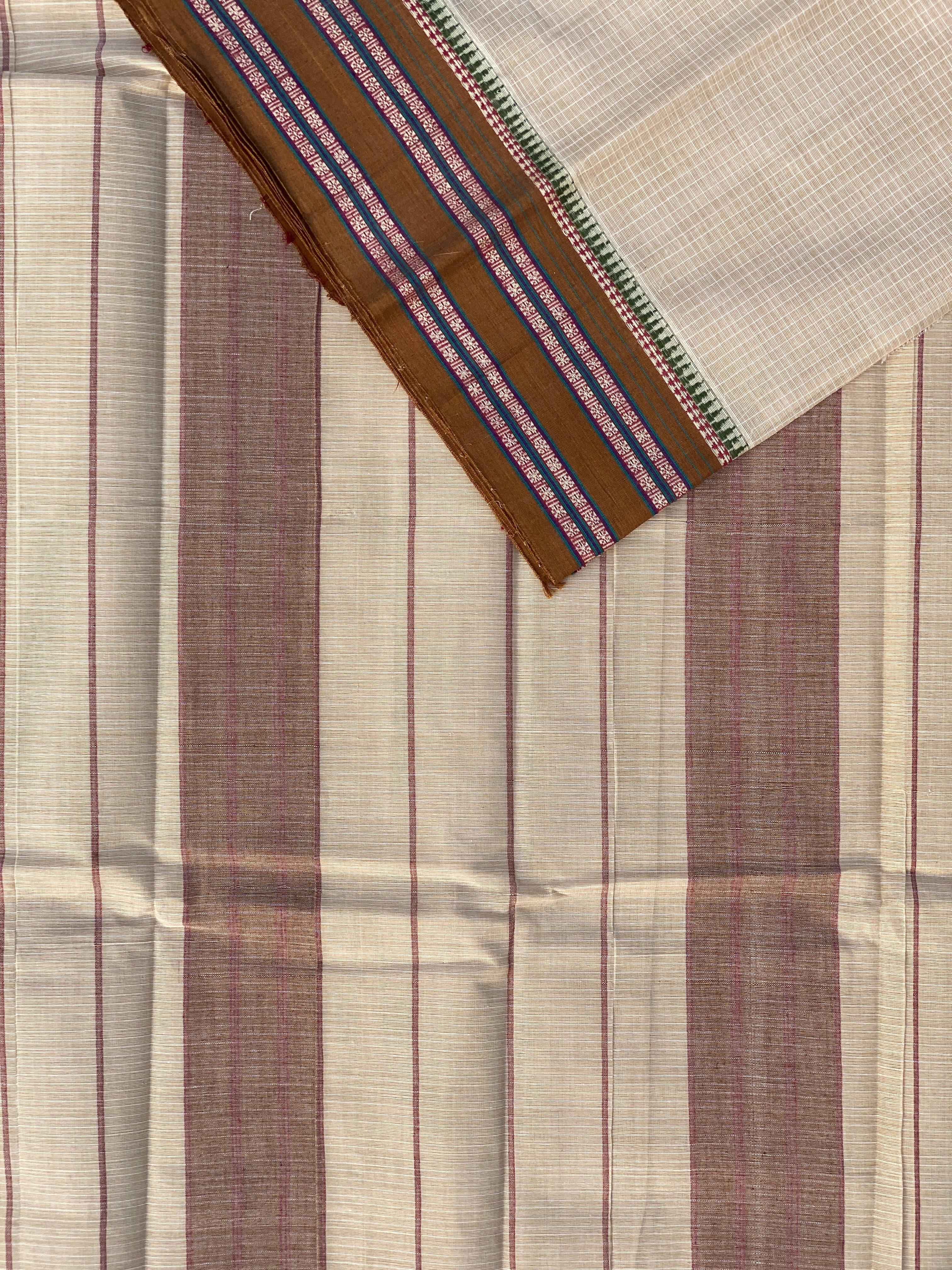Narayanpet Cotton Saree - Cream Brown Checks