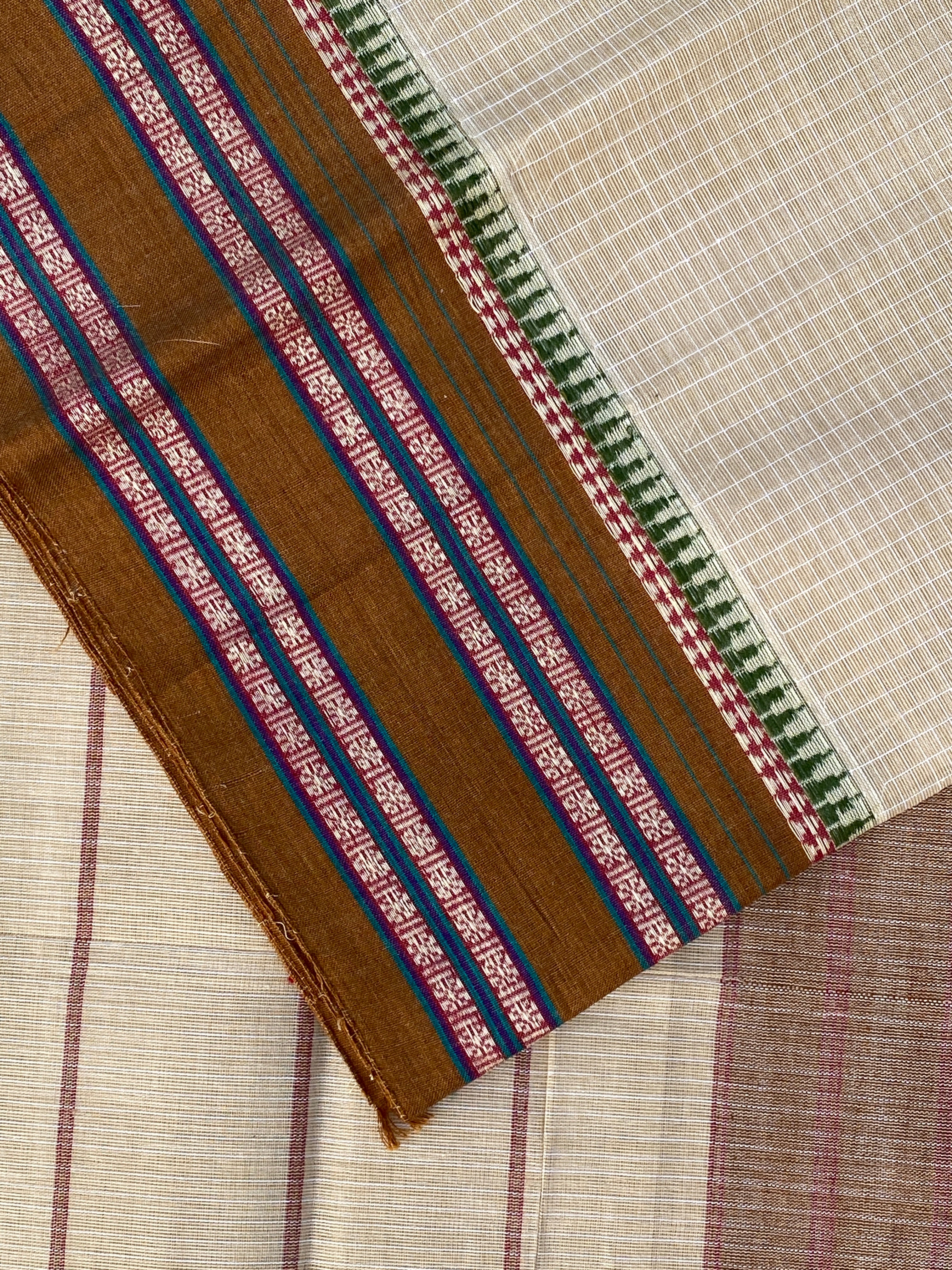 Narayanpet Cotton Saree - Cream Brown Checks