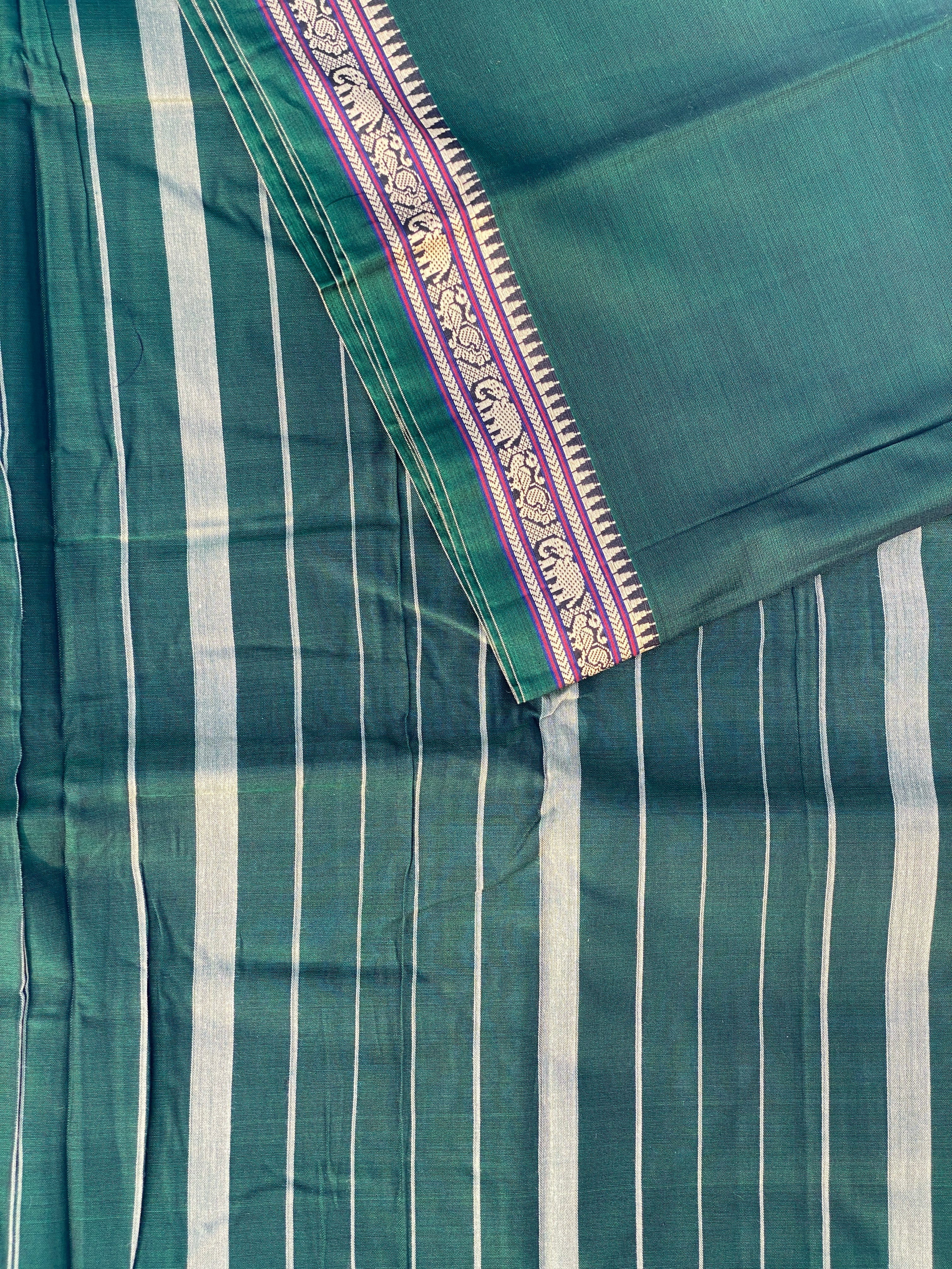 Narayanpet Cotton Saree - Elephant Peacock border