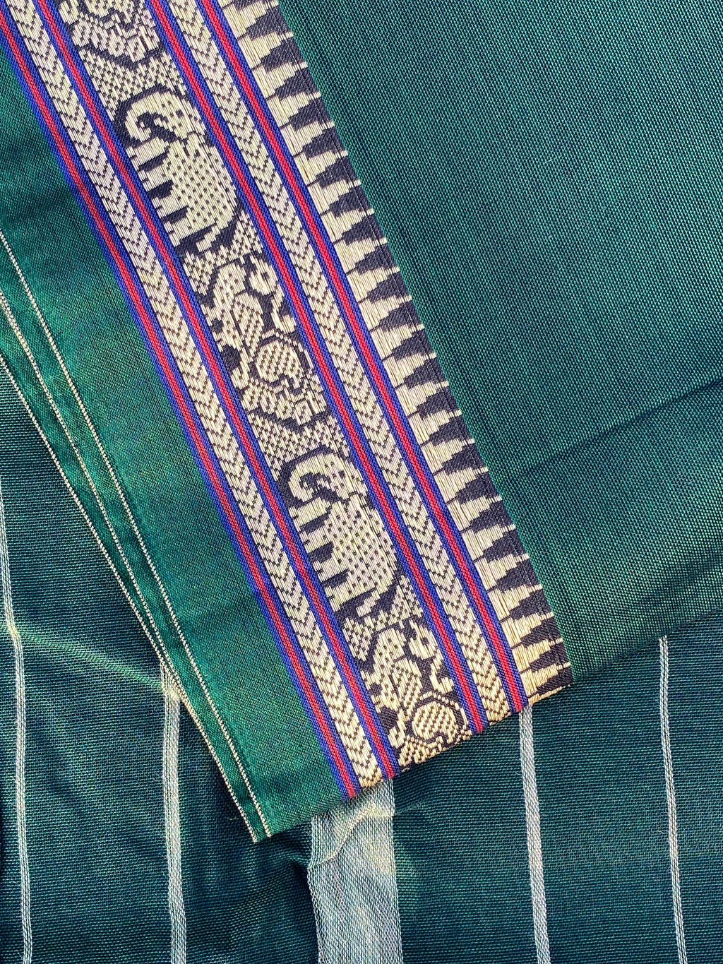 Narayanpet Cotton Saree - Elephant Peacock border
