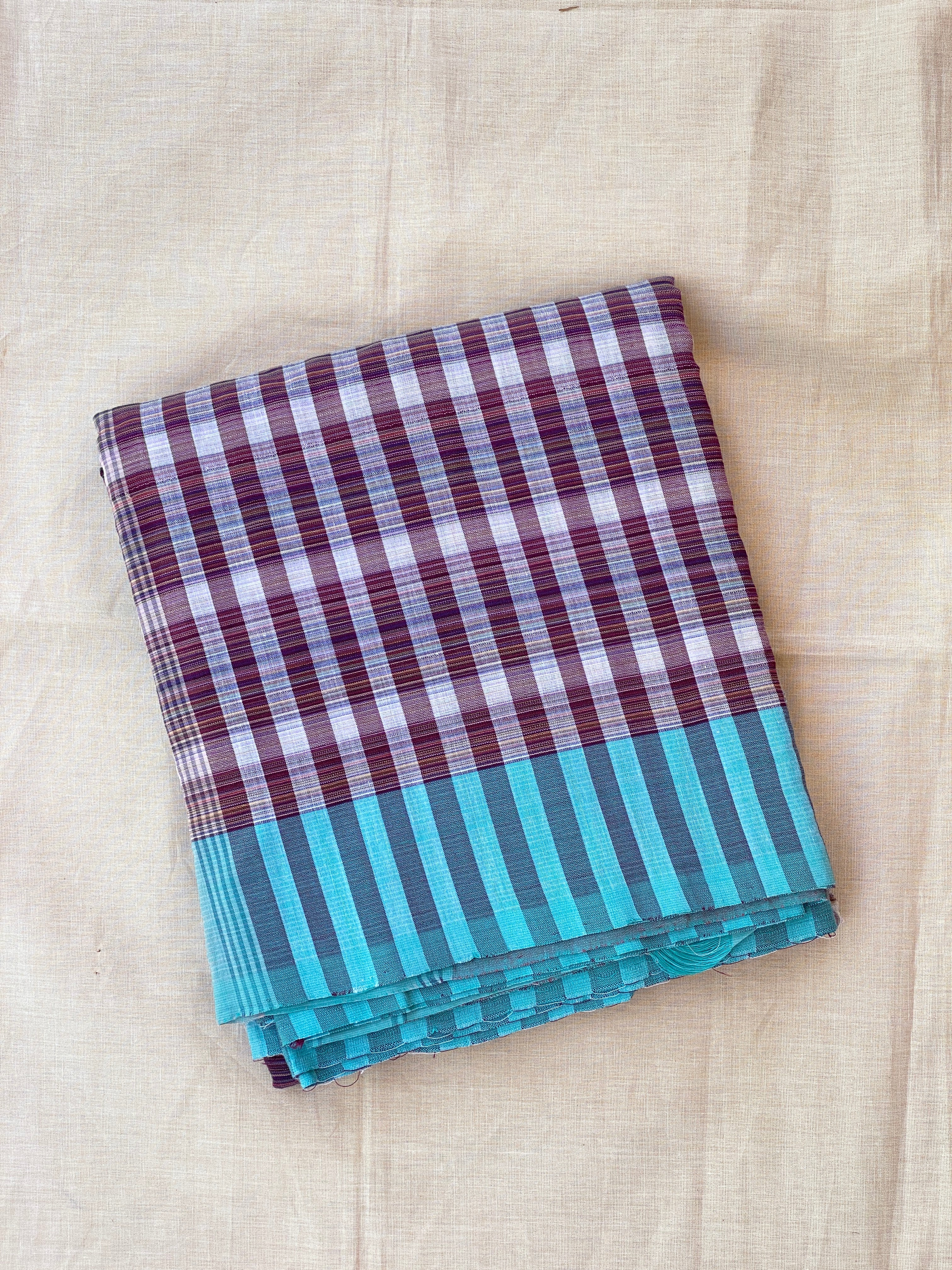 Checks Cotton Saree - Maroon Blue