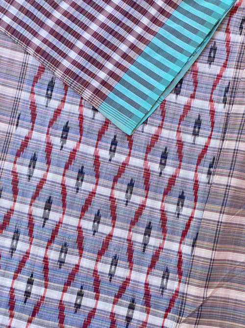 Checks Cotton Saree - Maroon Blue