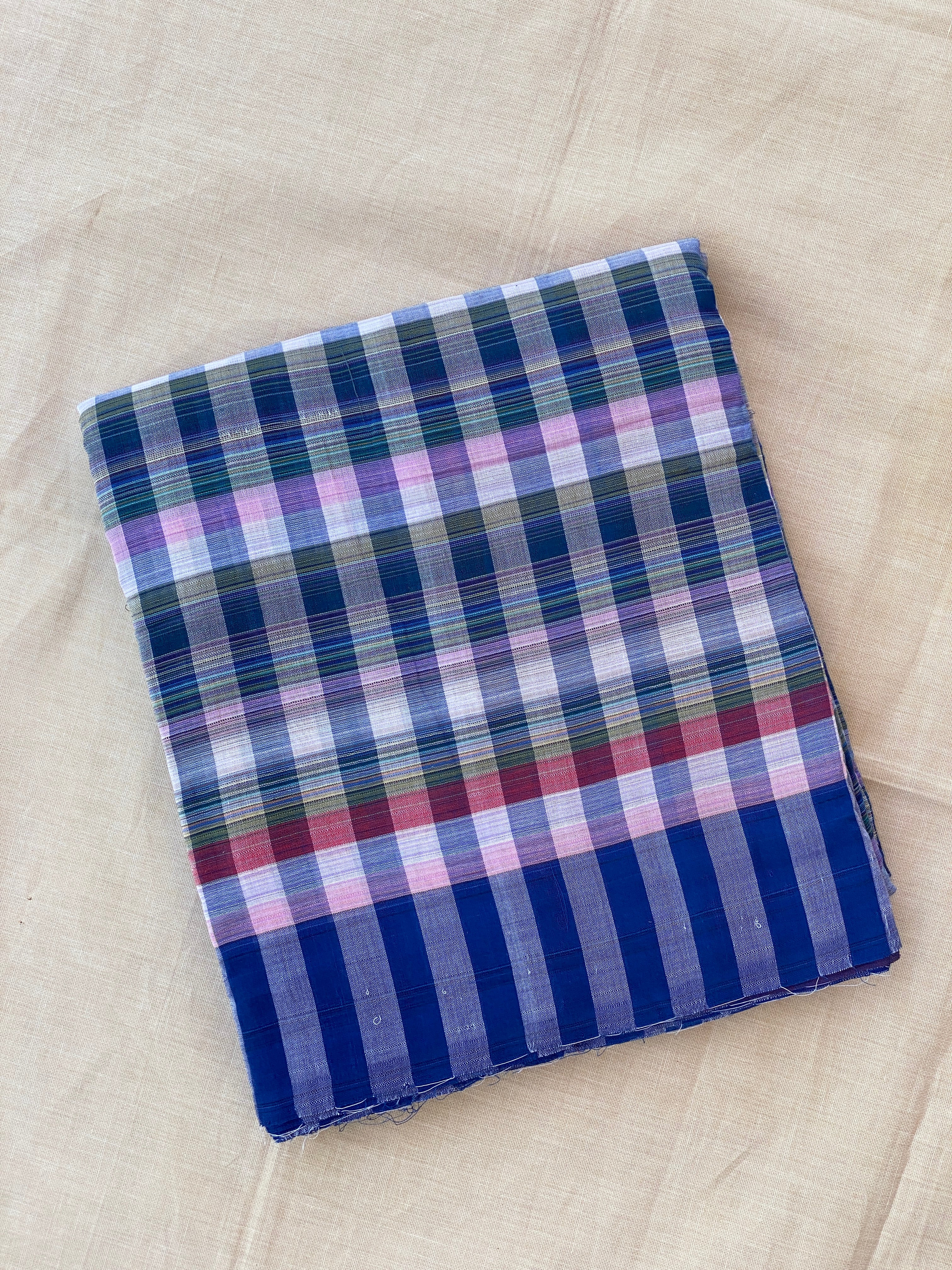 Checks Cotton Saree - Blue Green