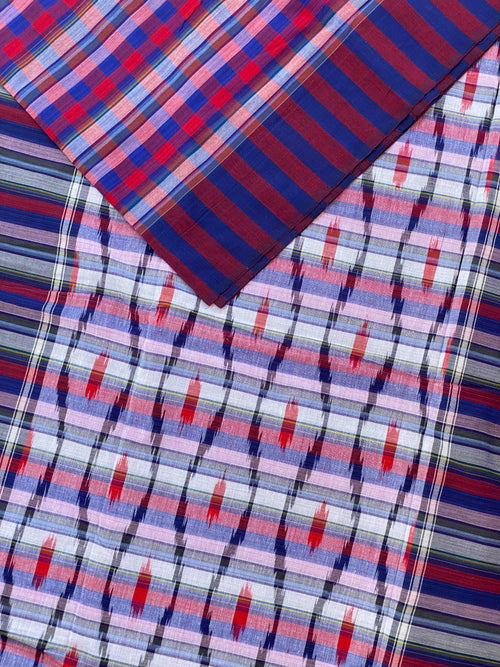Checks Cotton Saree - Blue Red