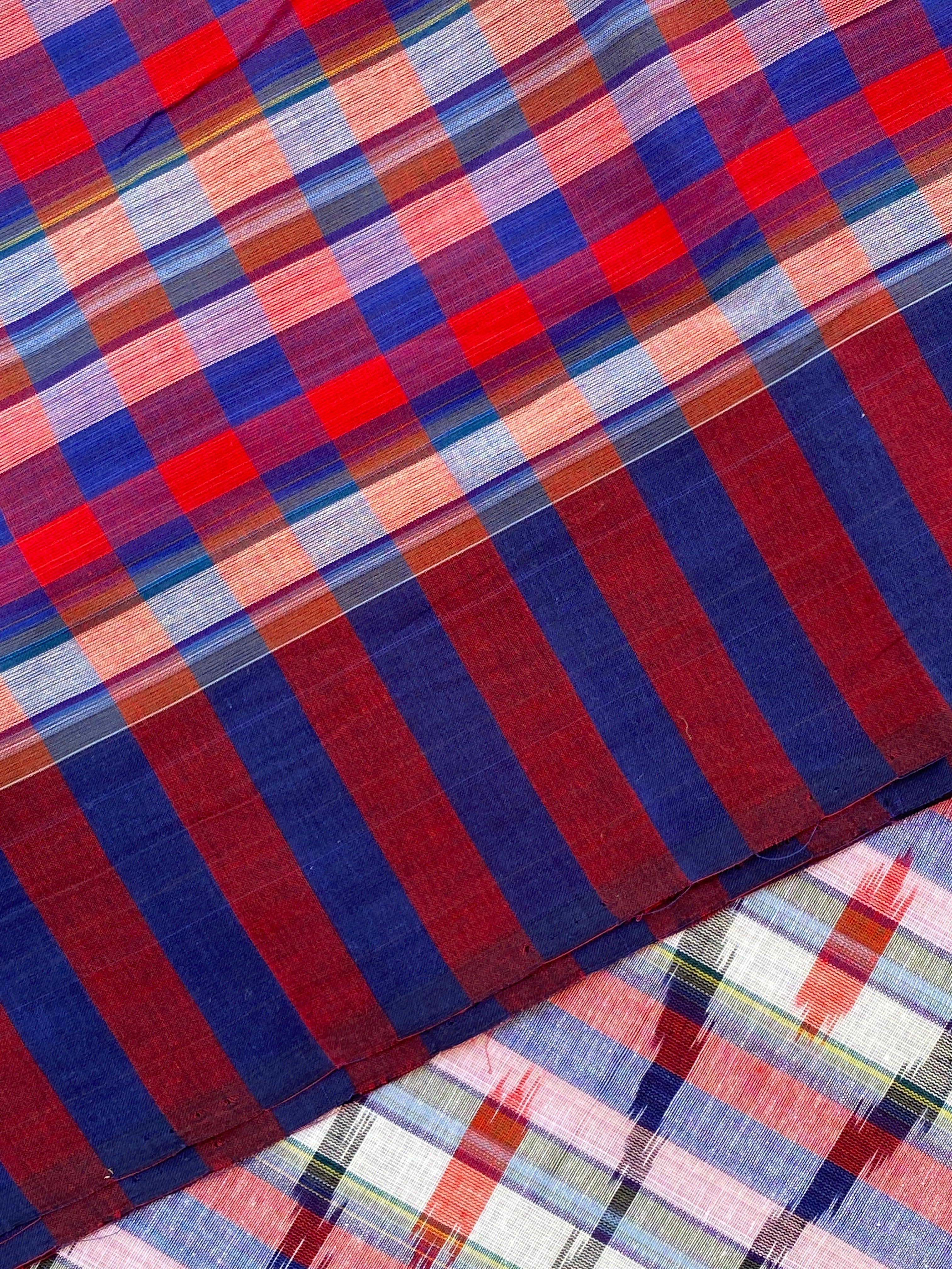 Checks Cotton Saree - Blue Red