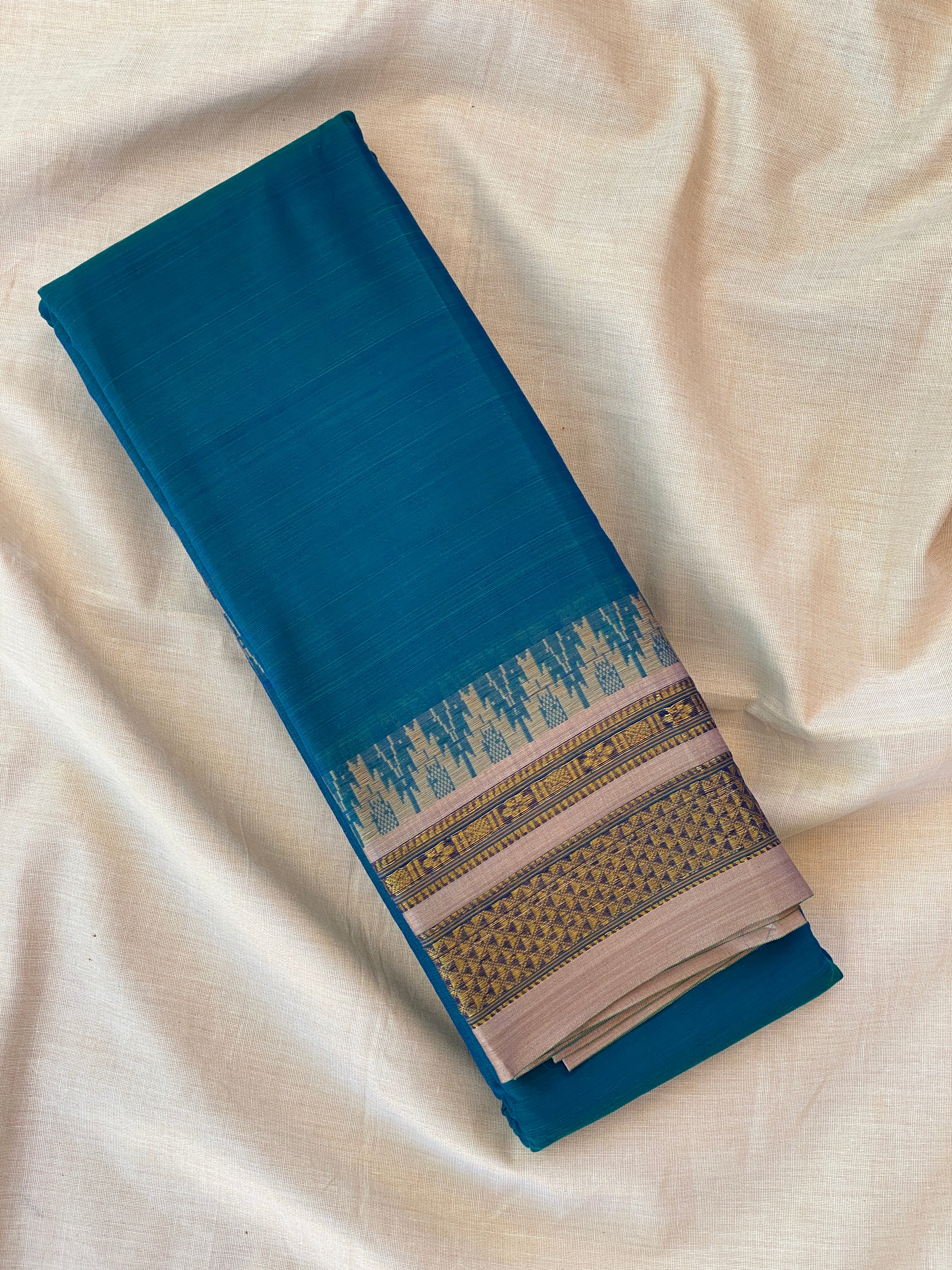 Narayanpet Cotton Saree - Teal Blue