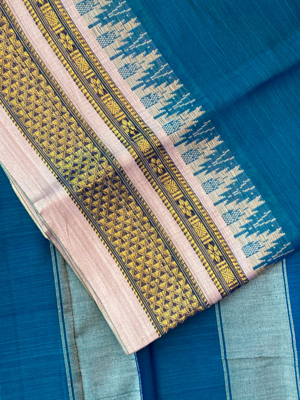 Narayanpet Cotton Saree - Teal Blue