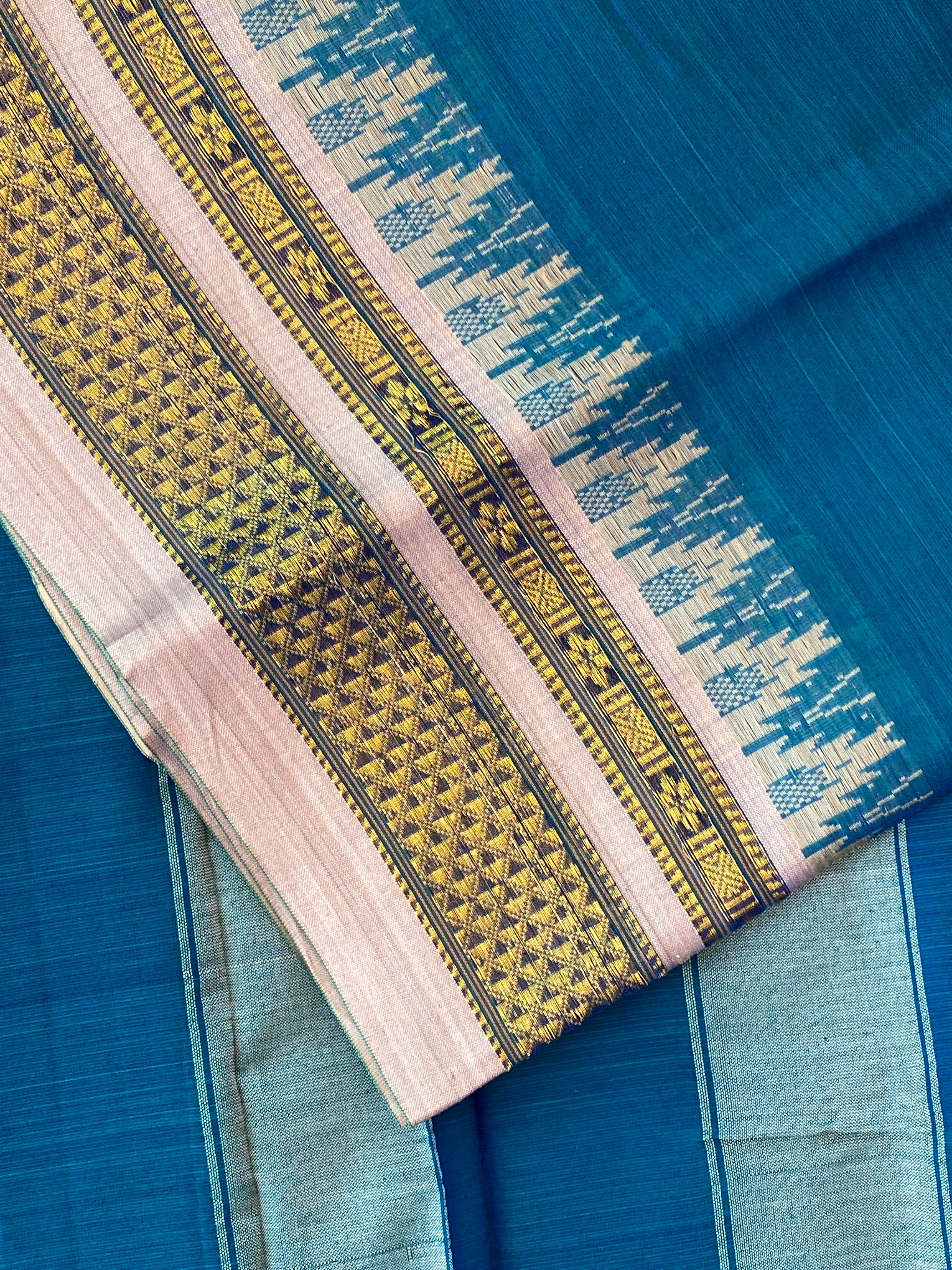 Narayanpet Cotton Saree - Teal Blue