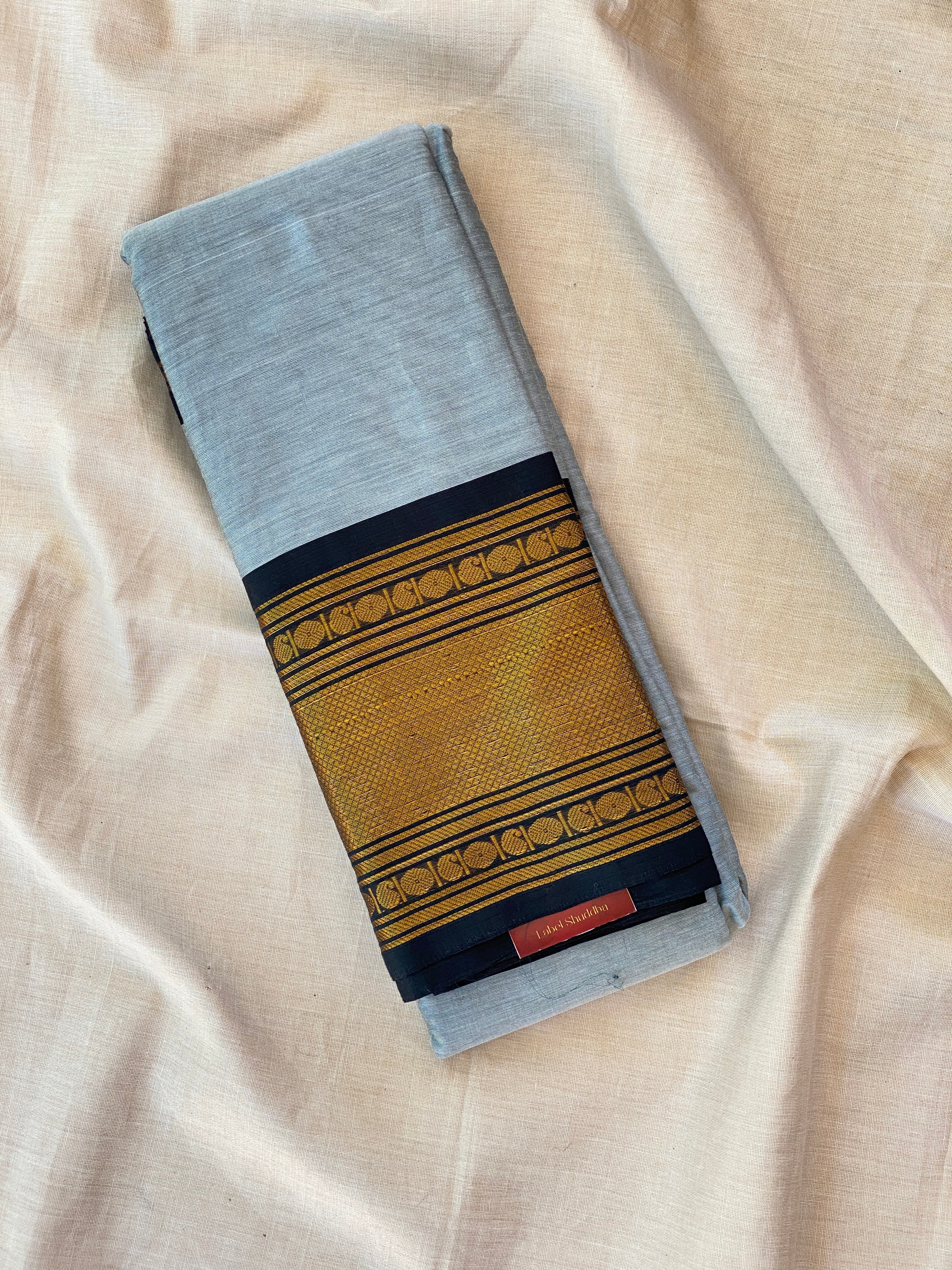 Narayanpet Cotton Saree - Soft Grey (blue tint)