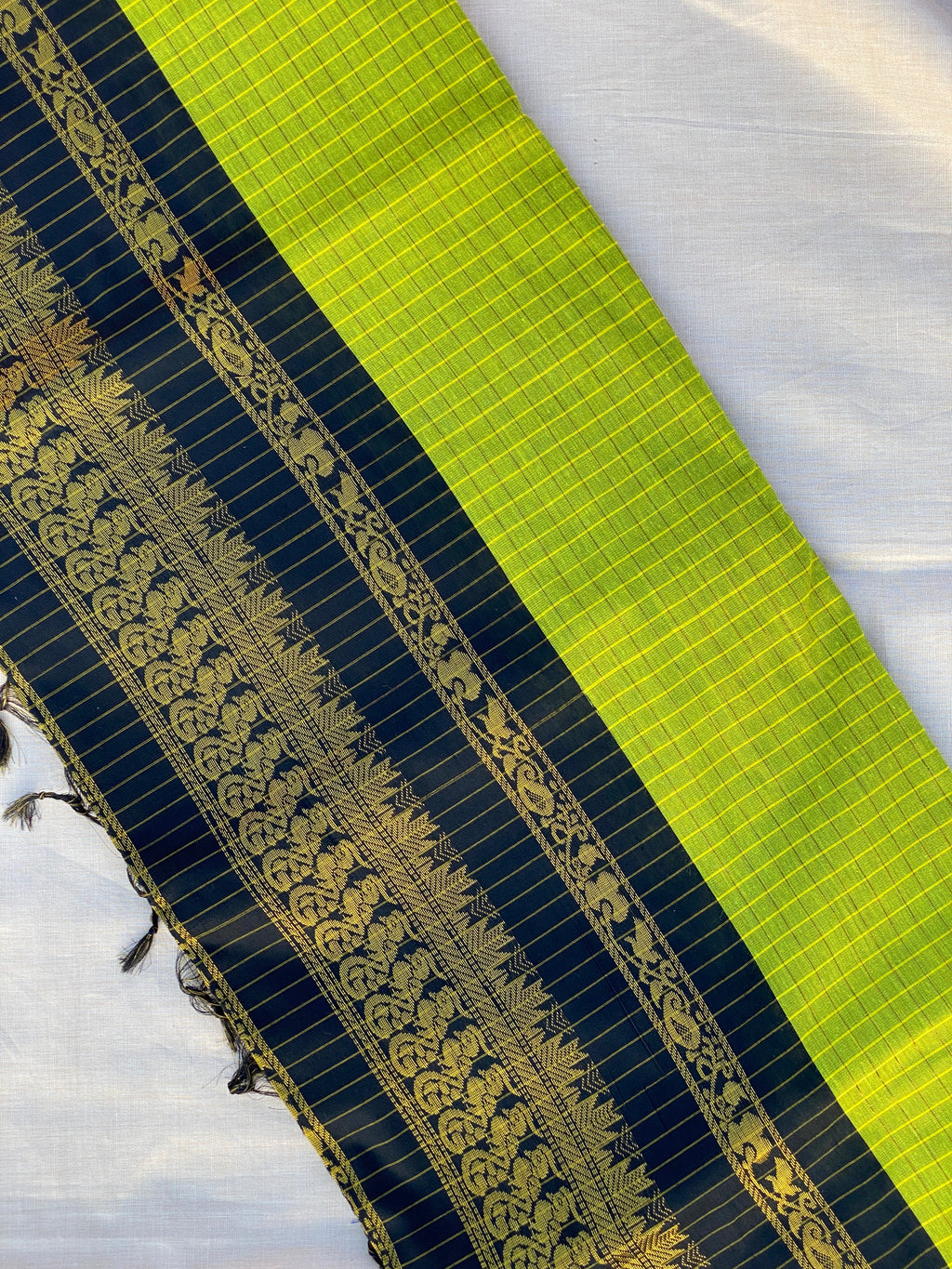 Kalyani Cotton - Parrot Green (Black Border)