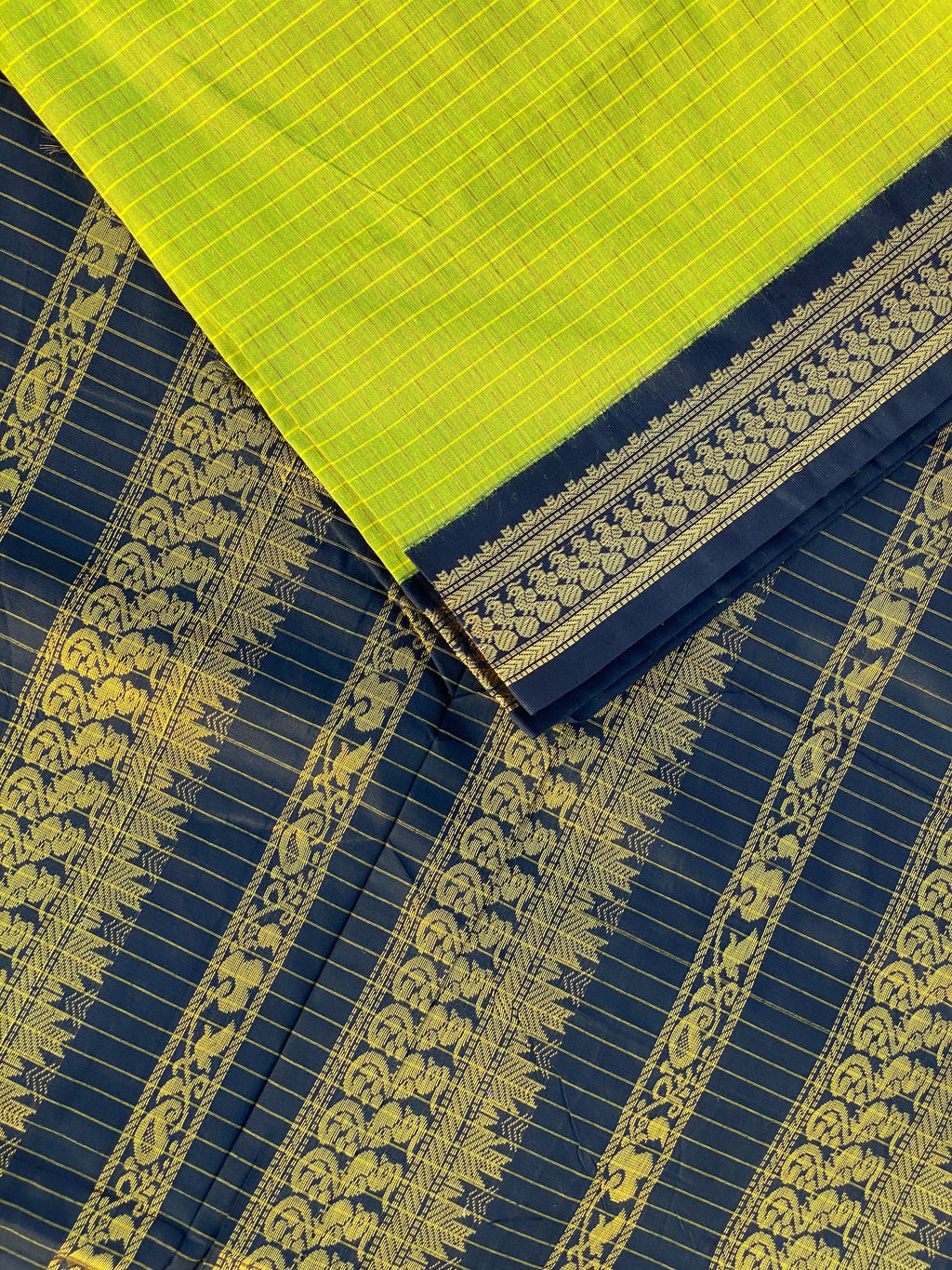Kalyani Cotton - Parrot Green (Black Border)