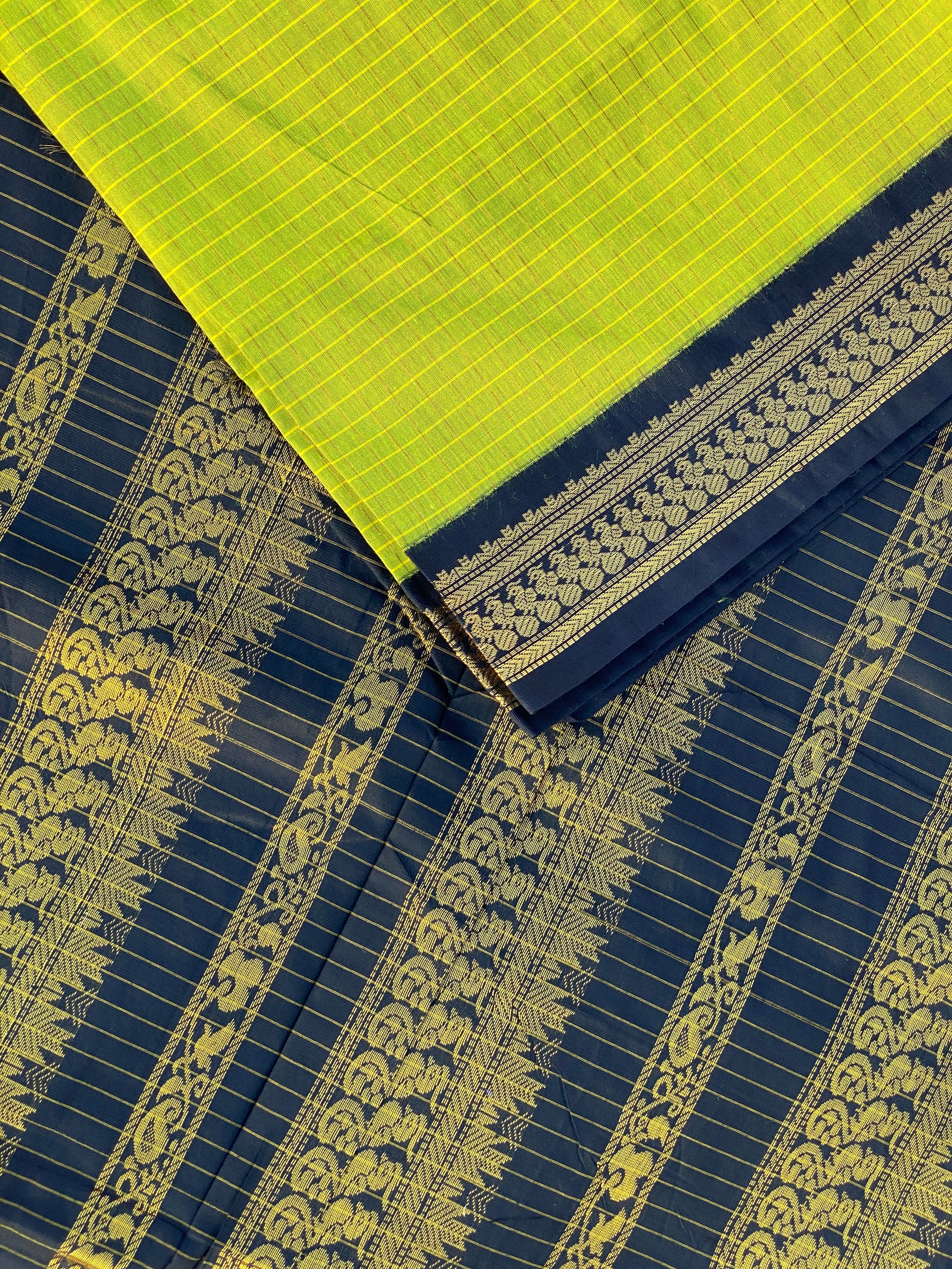 Kalyani Cotton - Parrot Green (Black Border)