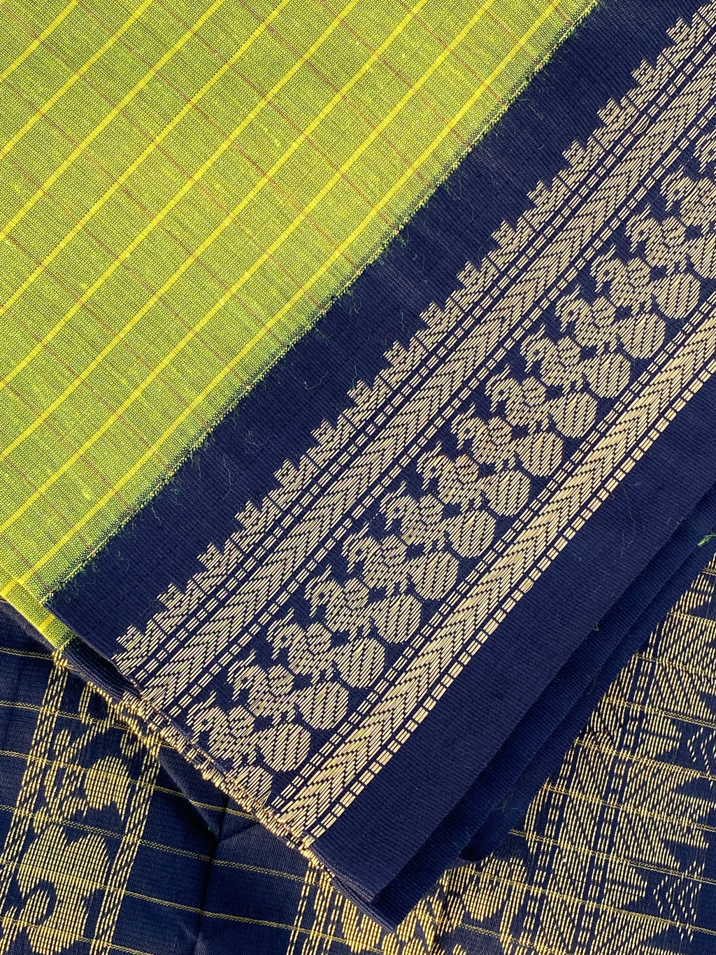 Kalyani Cotton - Parrot Green (Black Border)
