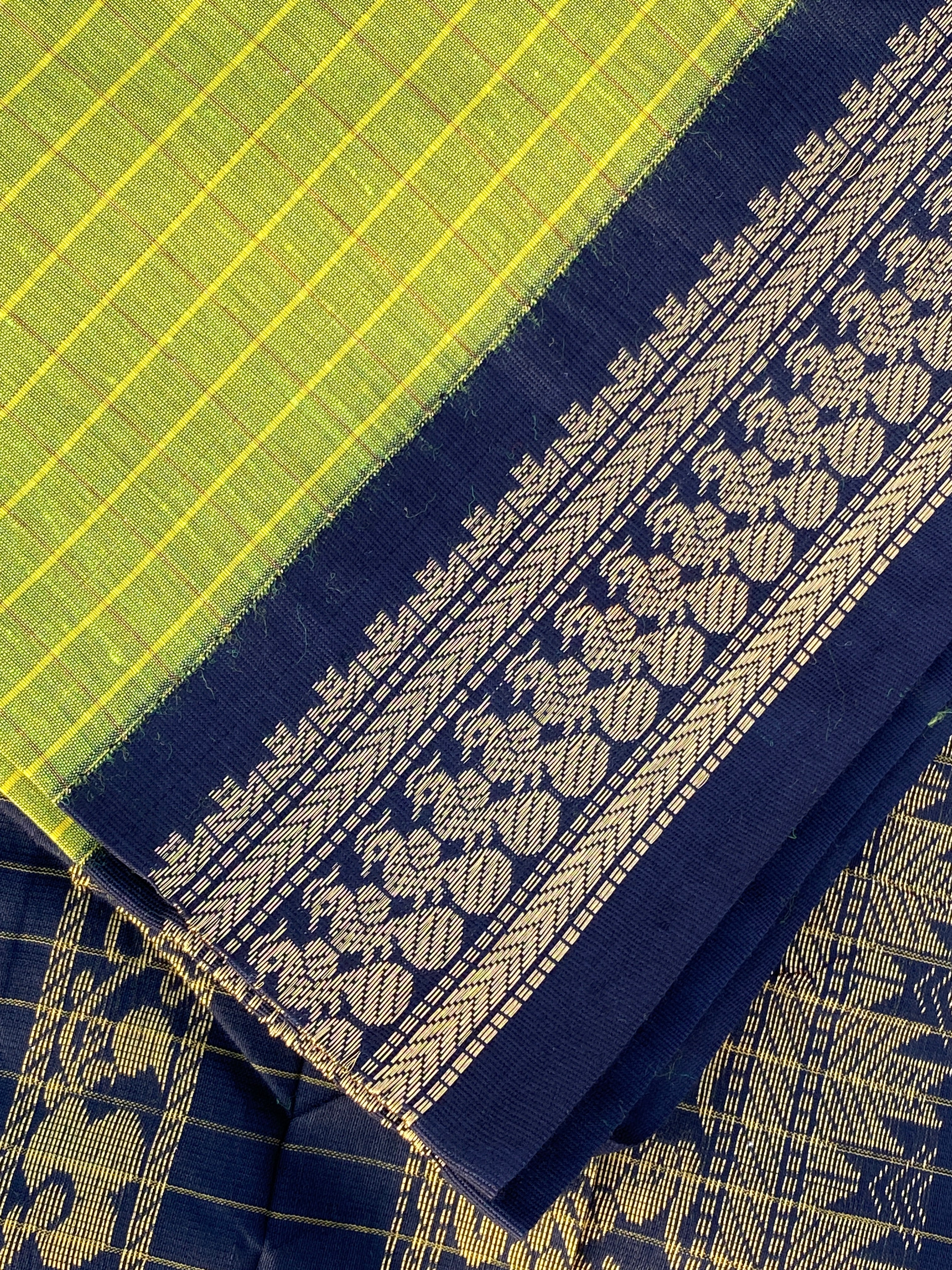 Kalyani Cotton - Parrot Green (Black Border)