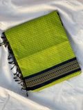 Kalyani Cotton - Parrot Green (Black Border)