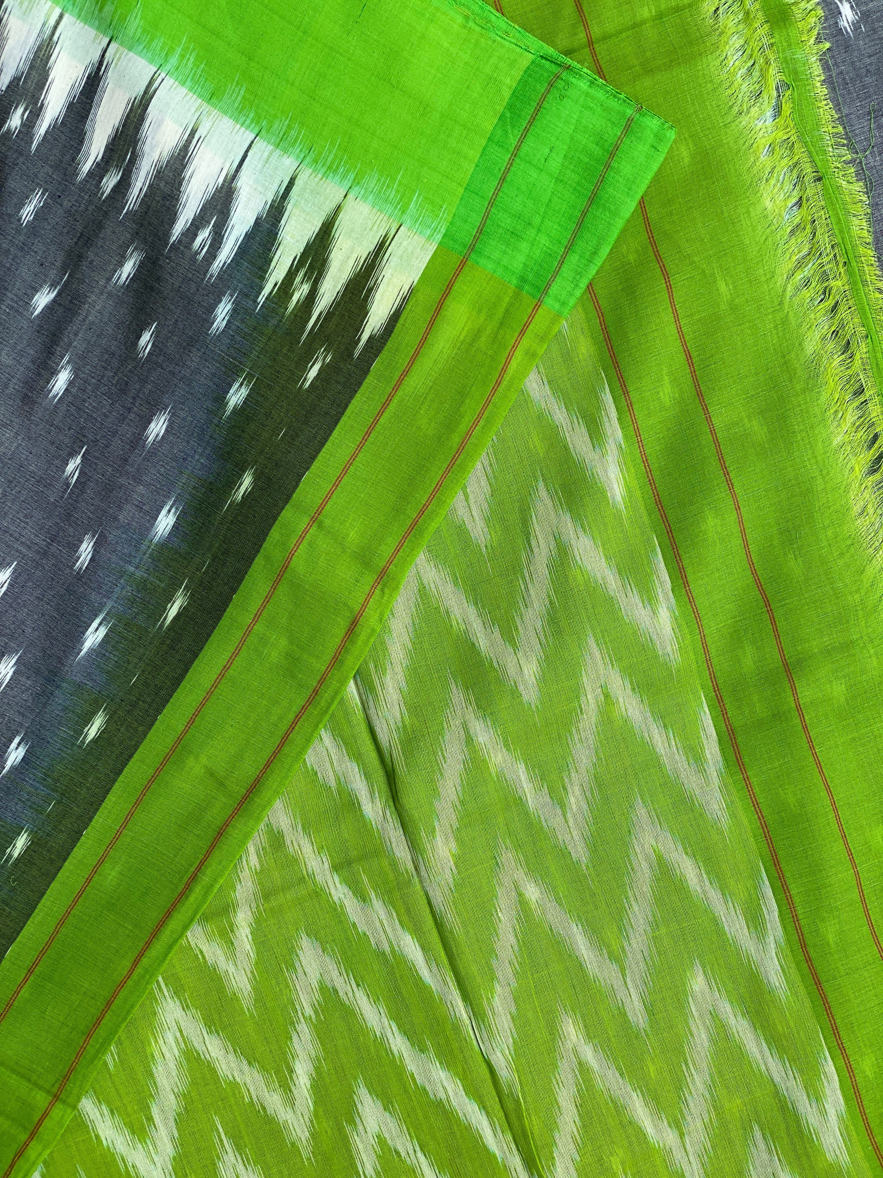 green handloom cotton ikkat saree