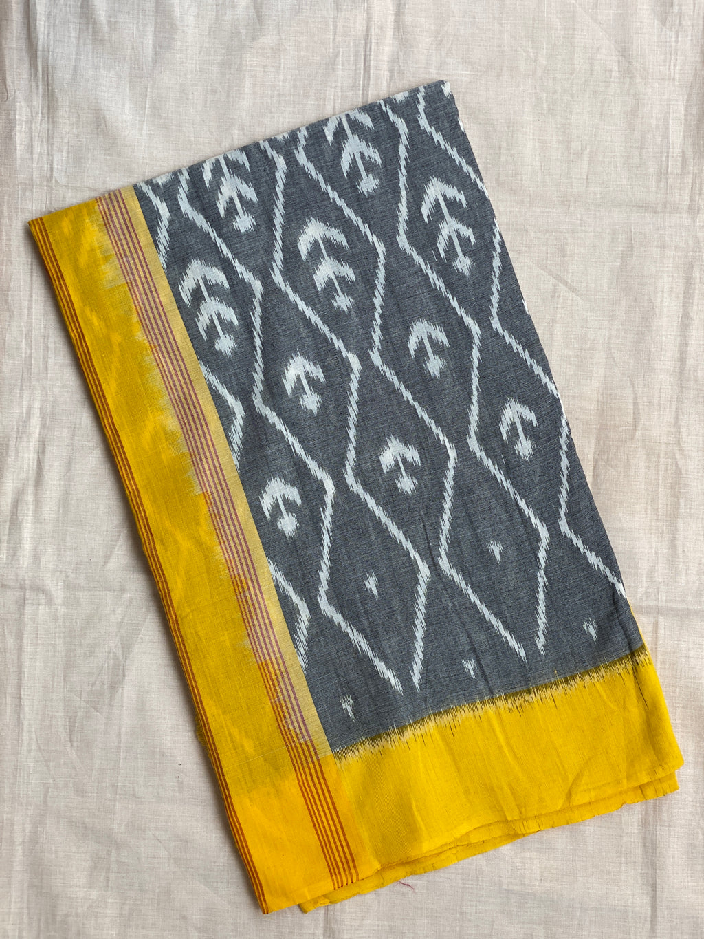 Pochampally Ikkat - Deep Charcoal Grey (Yellow Border)