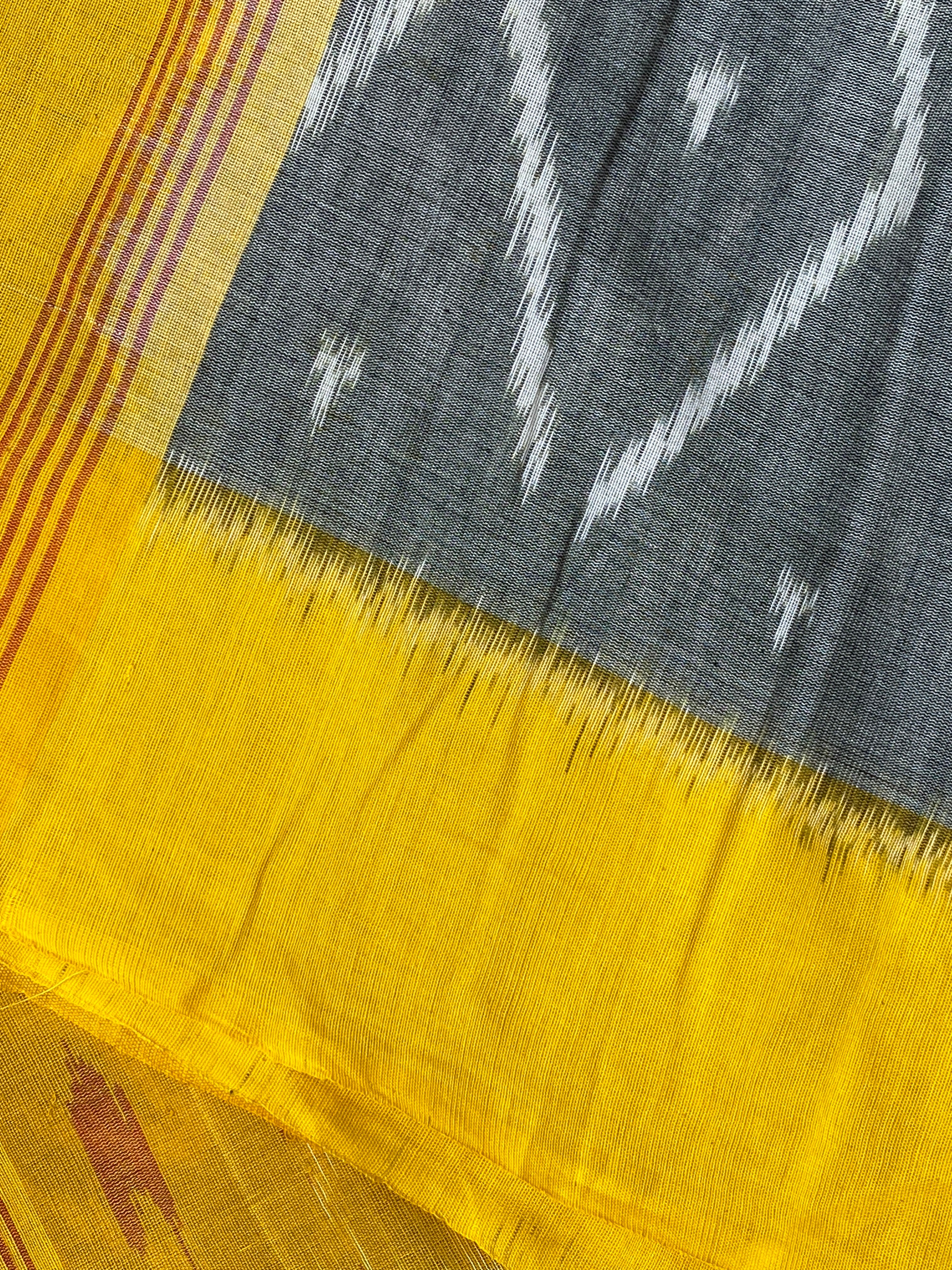 Pochampally Ikkat - Deep Charcoal Grey (Yellow Border)