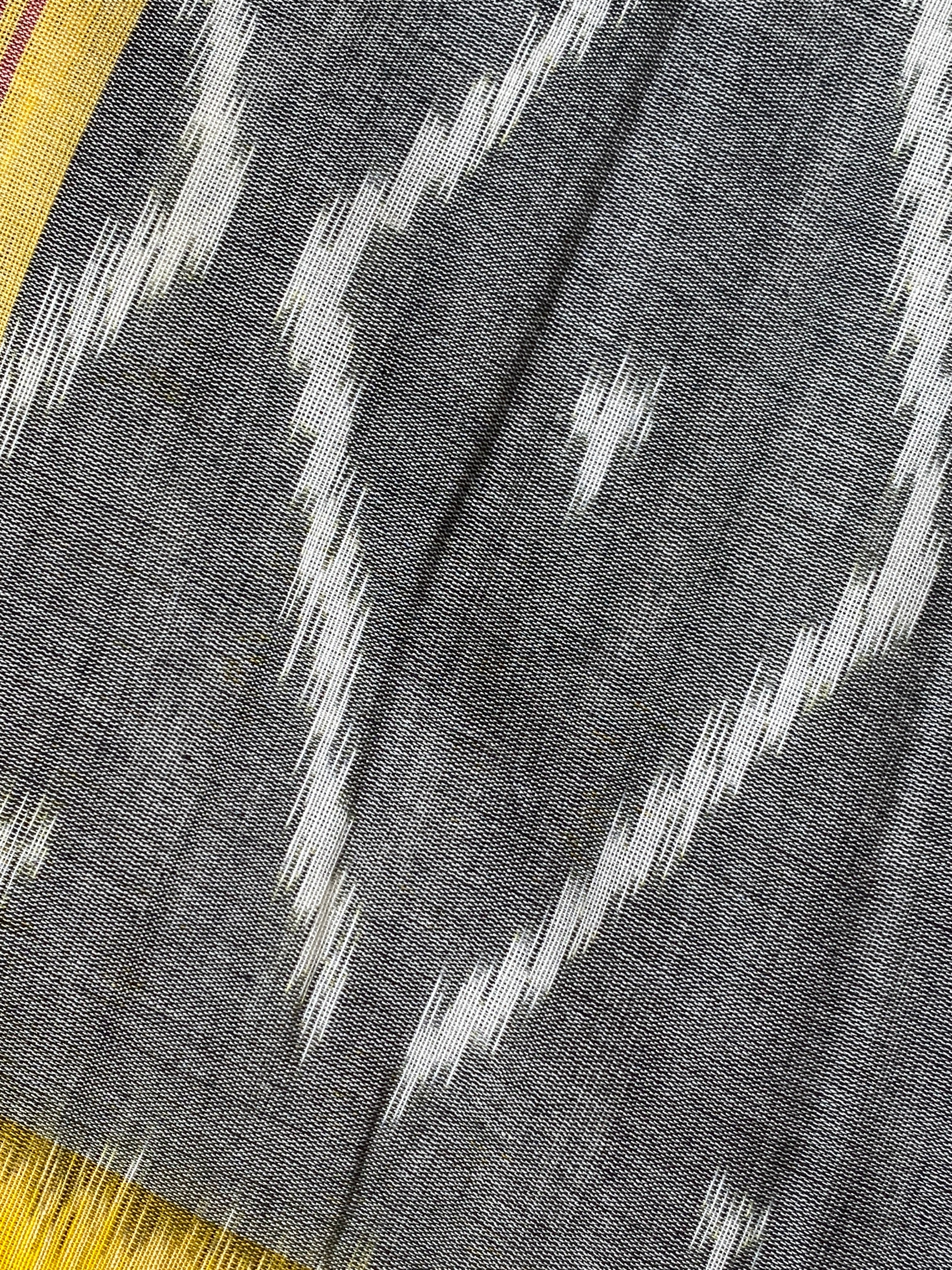 Pochampally Ikkat - Deep Charcoal Grey (Yellow Border)