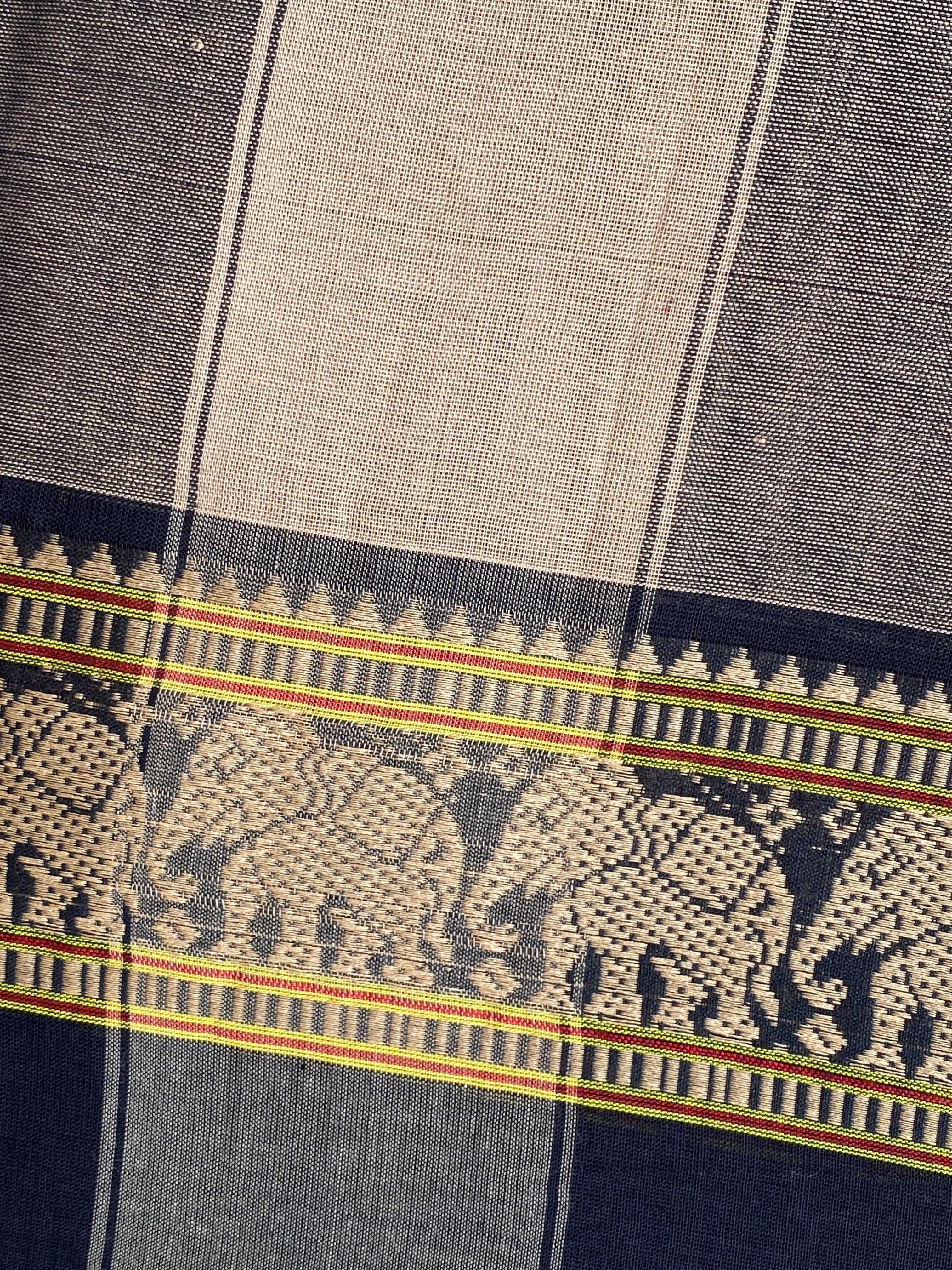 Narayanpet Elephant Border - Deep Charcoal