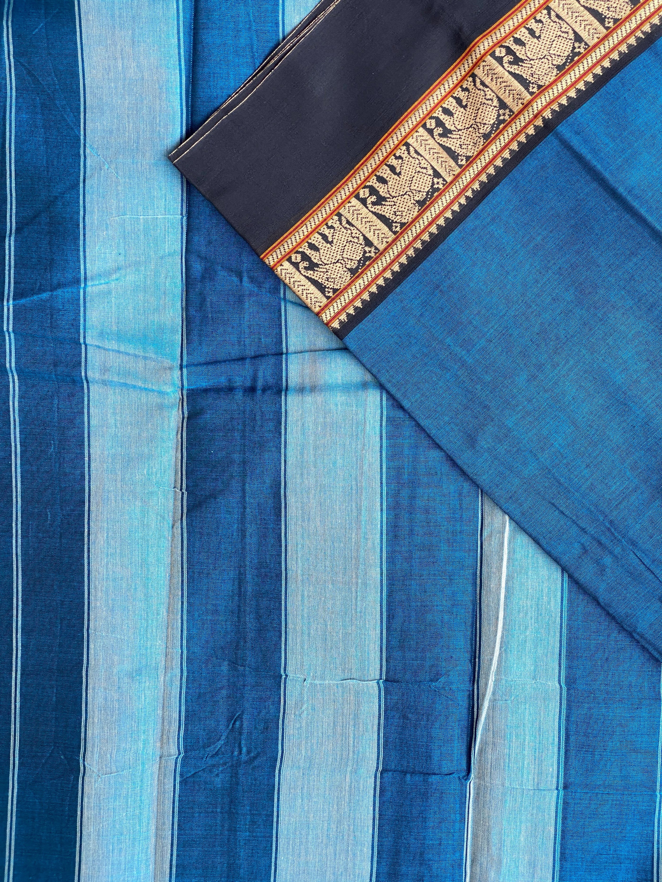 Narayanpet Elephant Border - Plain Blue