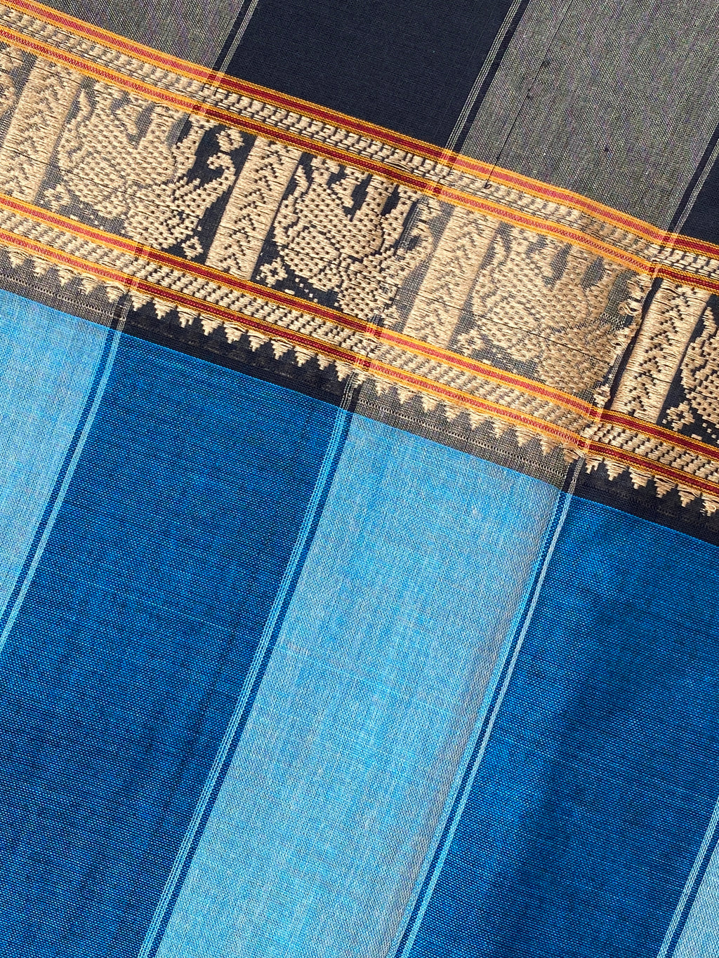 Narayanpet Elephant Border - Plain Blue