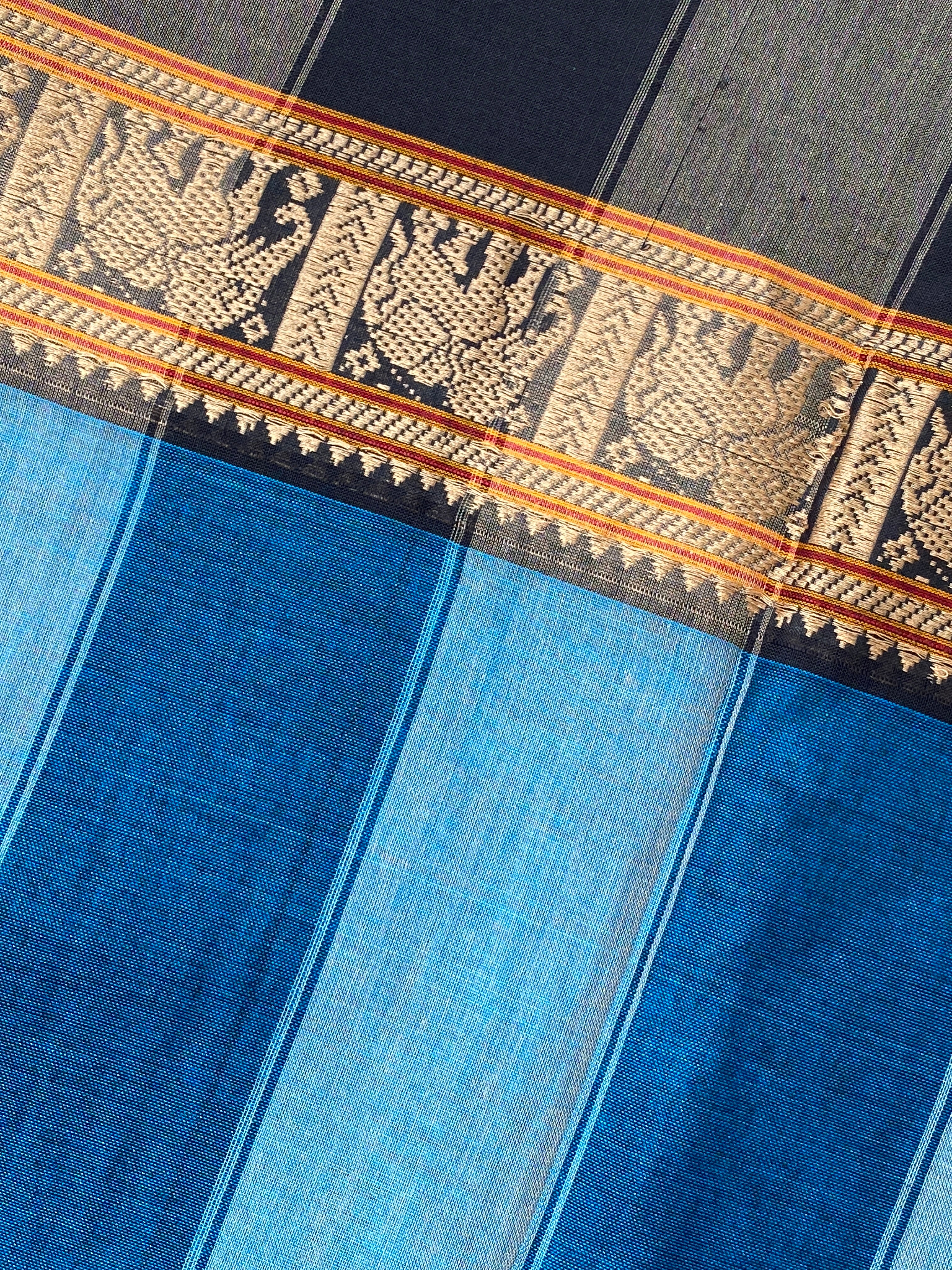 Narayanpet Elephant Border - Plain Blue