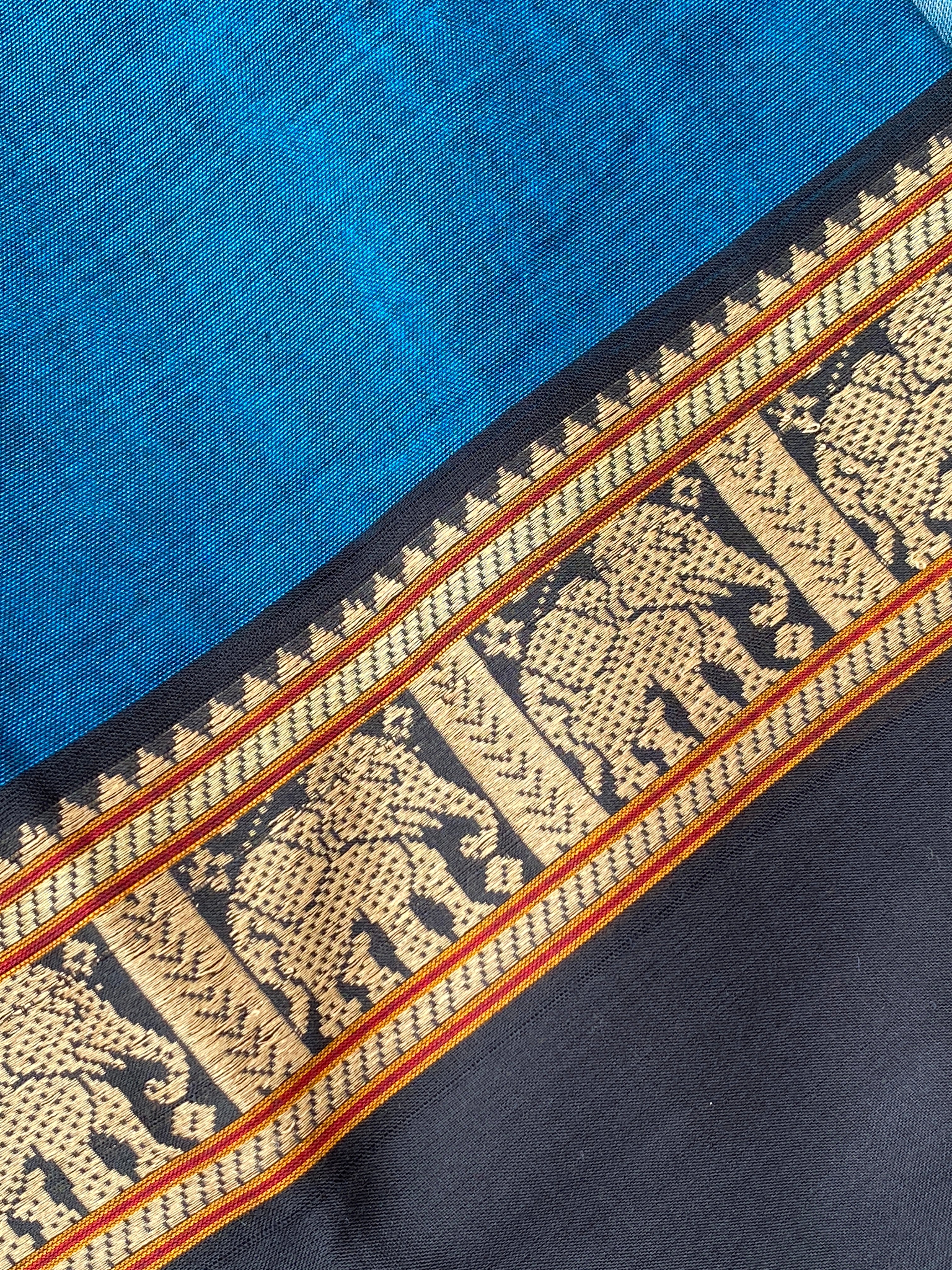 Narayanpet Elephant Border - Plain Blue