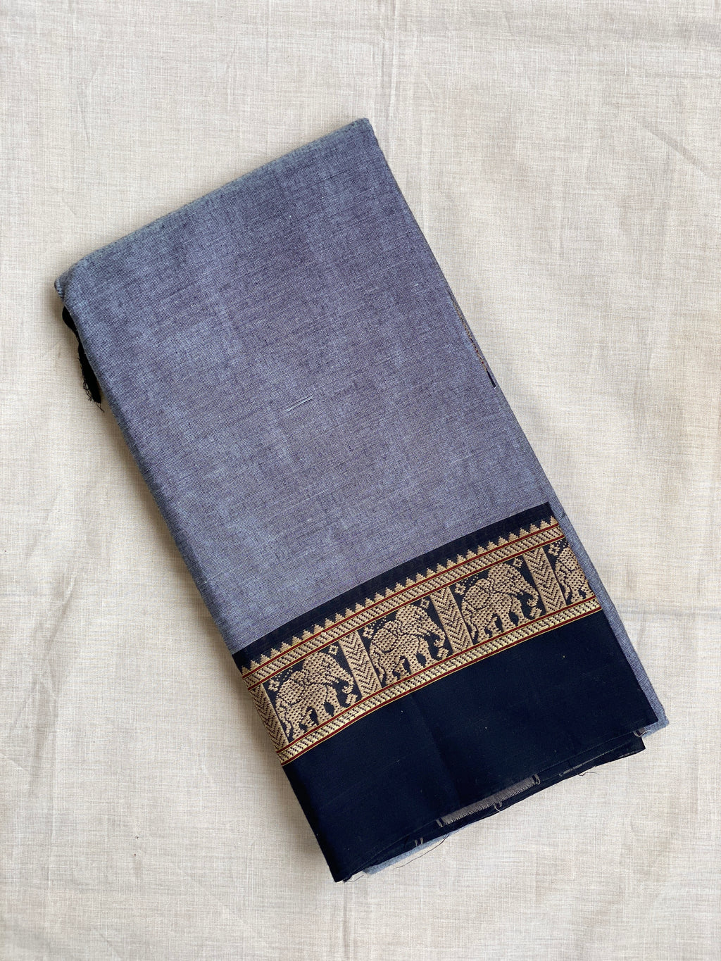 Narayanpet Elephant Border - Soft Grey