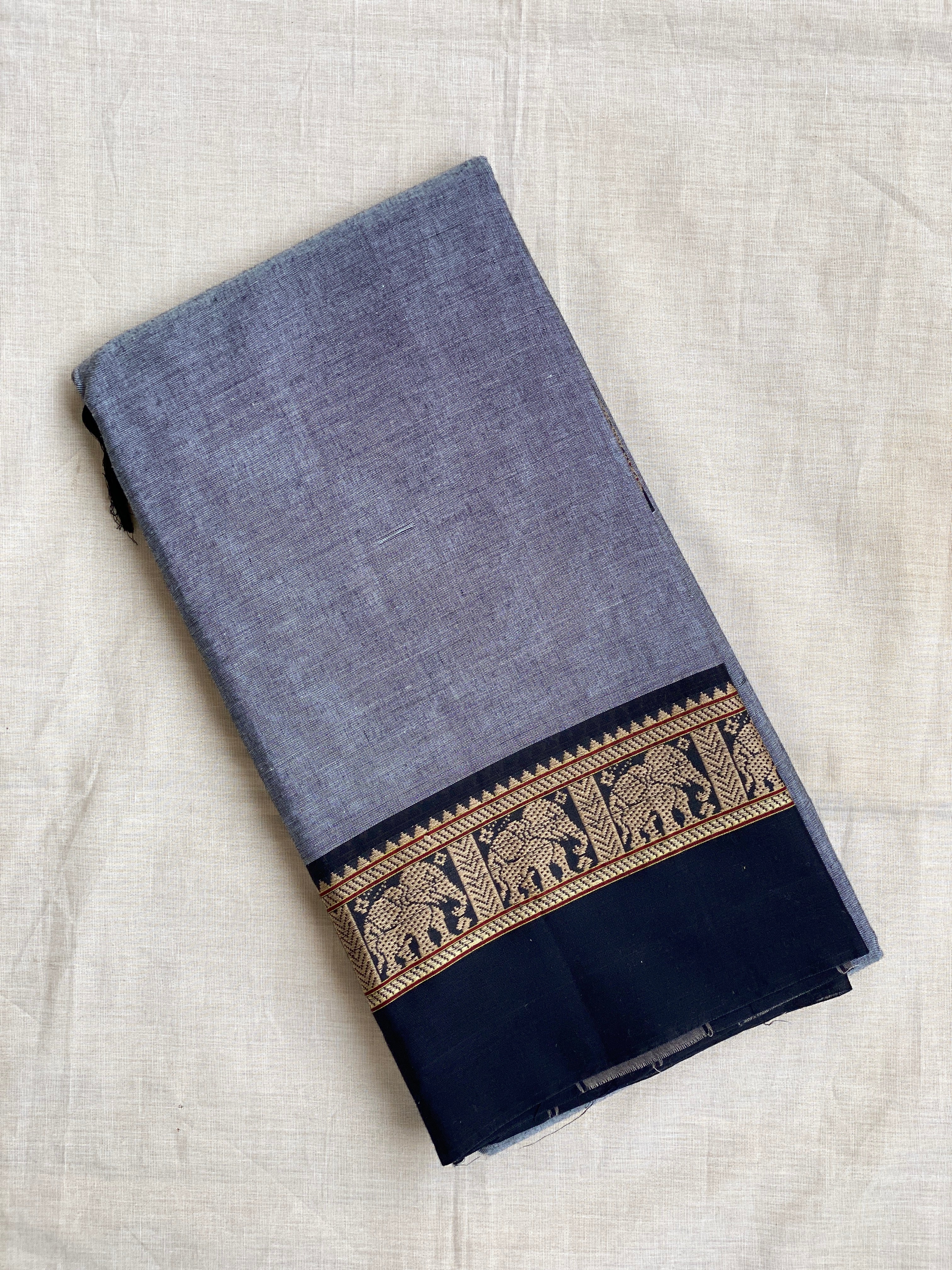 Narayanpet Elephant Border - Soft Grey