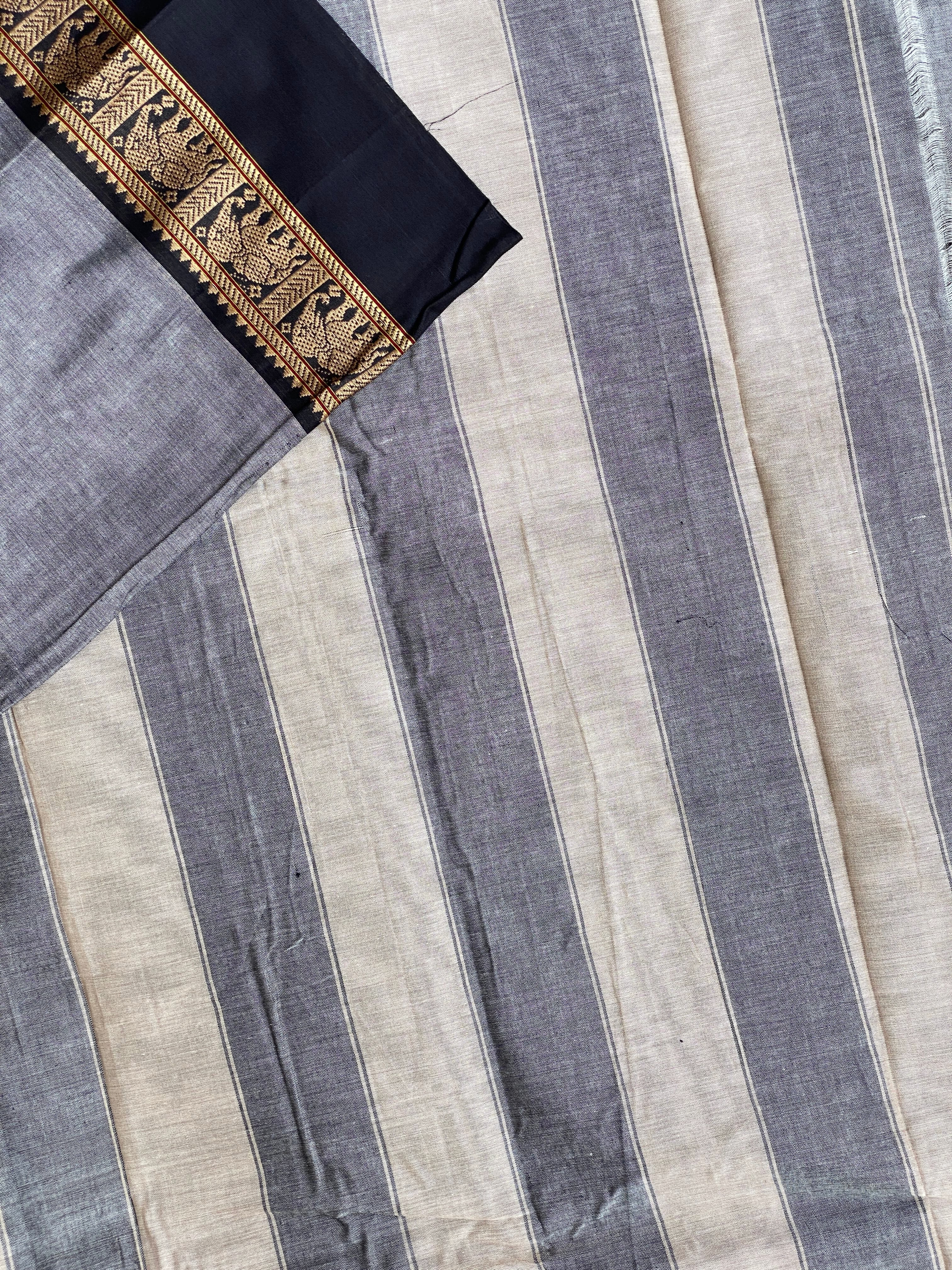 Narayanpet Elephant Border - Soft Grey