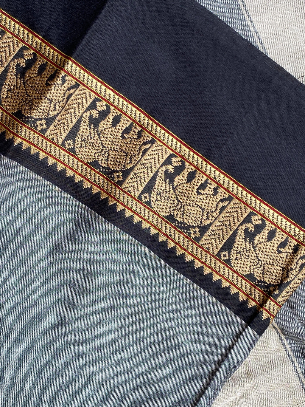 Narayanpet Elephant Border - Soft Grey