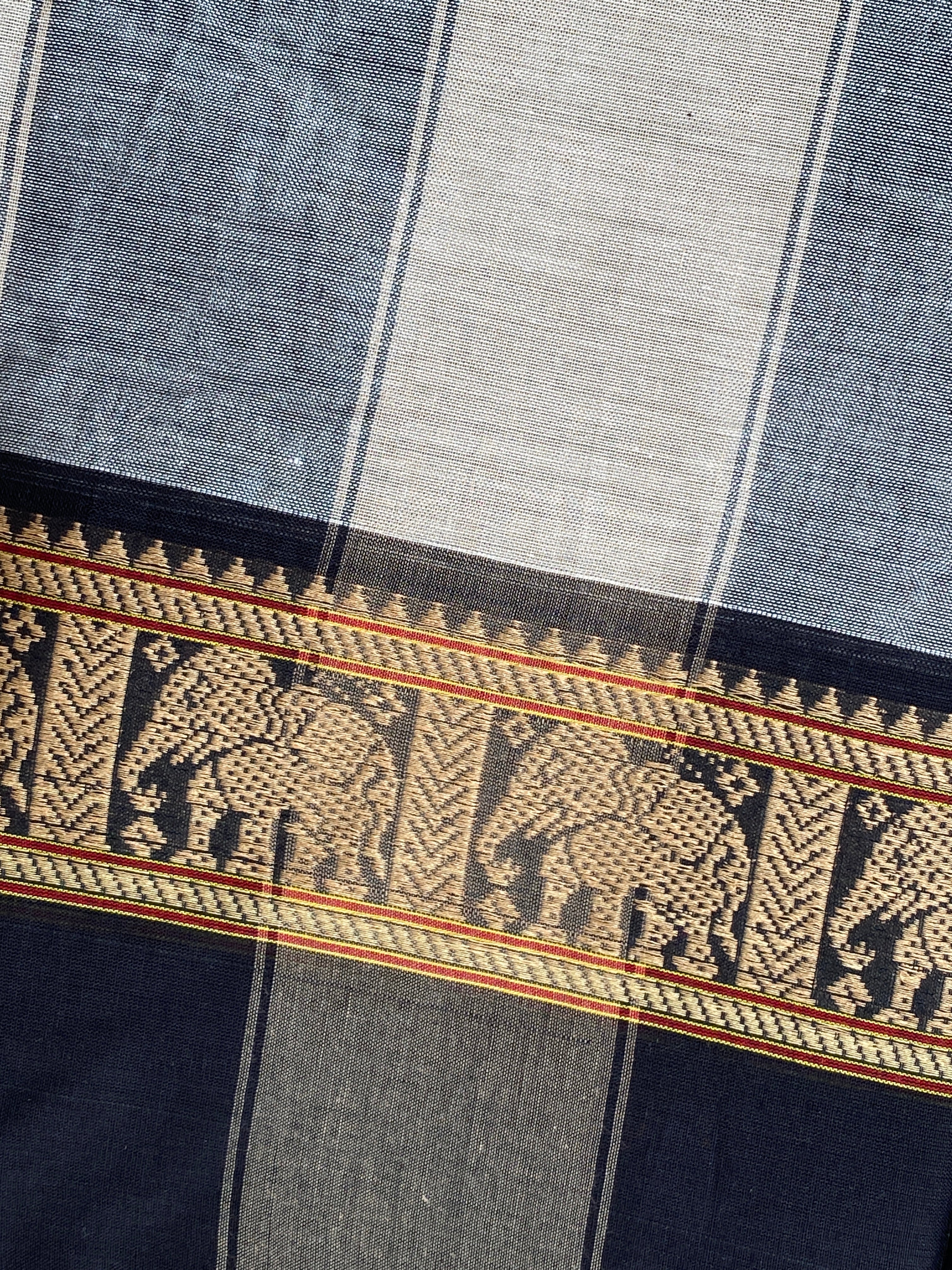 Narayanpet Elephant Border - Soft Grey