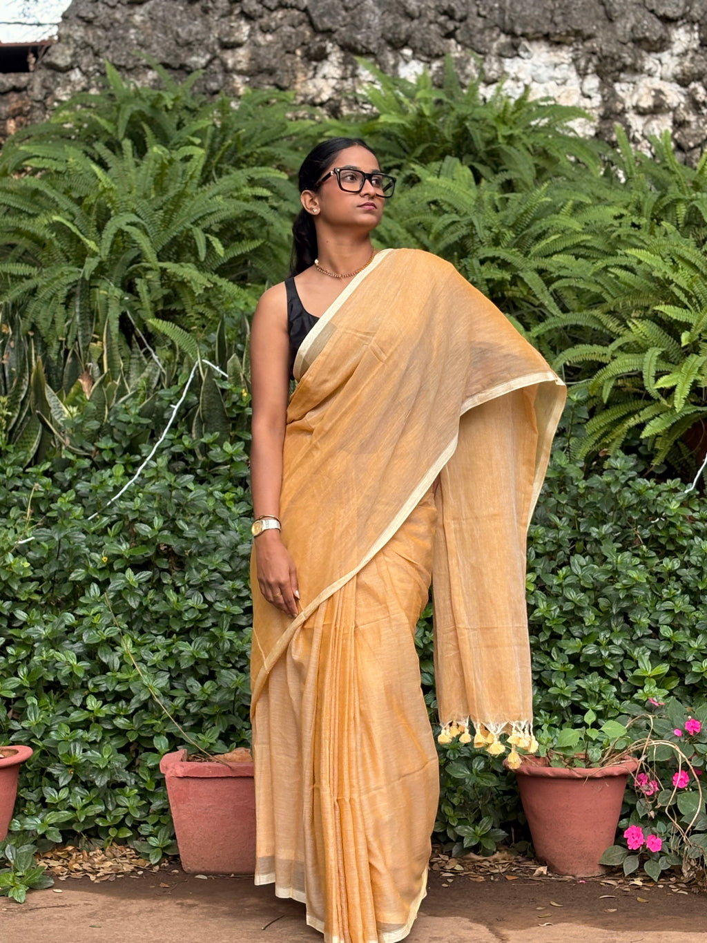 yellow khadi cotton saree