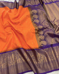 Orange Handloom Gadwal Pattu Saree