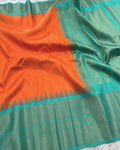 Orange - Aqua Blue Handloom Gadwal Pattu Saree
