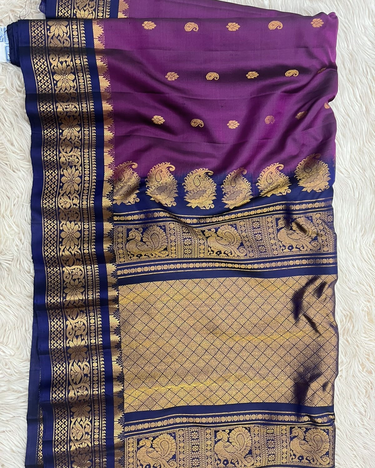 Plum Purple Handloom Gadwal Pattu Saree