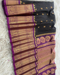 Charcoal Black - Royal Purple Handloom Gadwal Pattu Saree