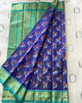 Royal Blue - Floral Handloom Pochampally Ikkat Pattu