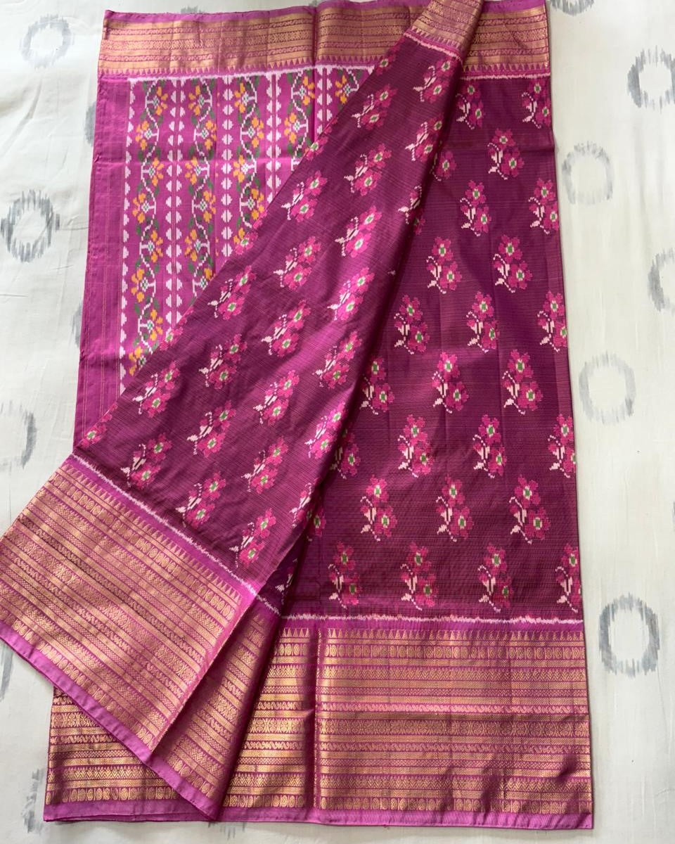 Wine Purple Handloom Pochampally Ikkat Pattu