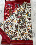 Ivory White 3 Handloom Pochampally Ikkat Pattu